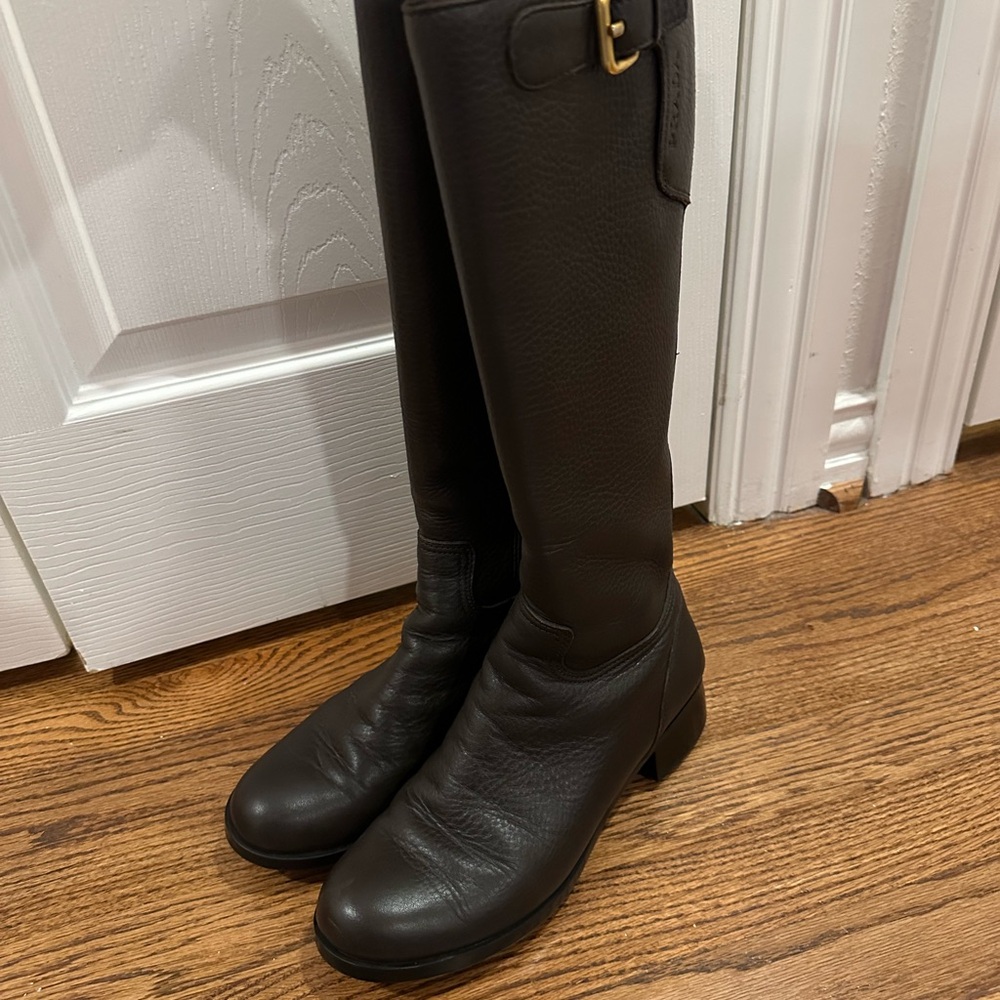 Prada Dark Brown Pebbled Leather Knee Boots - Picture 6 of 6